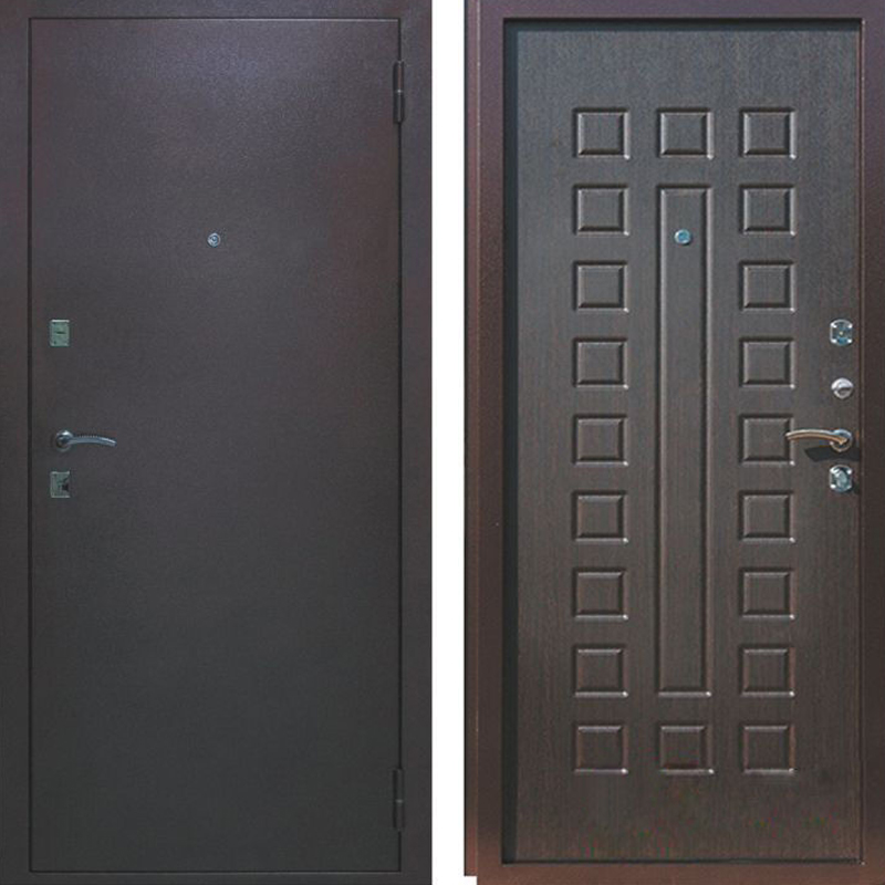 Входная дверь металлическая ЭКСТРА (Д7) ПРАВАЯ: ВЕНГЕ, покрытие антик медный