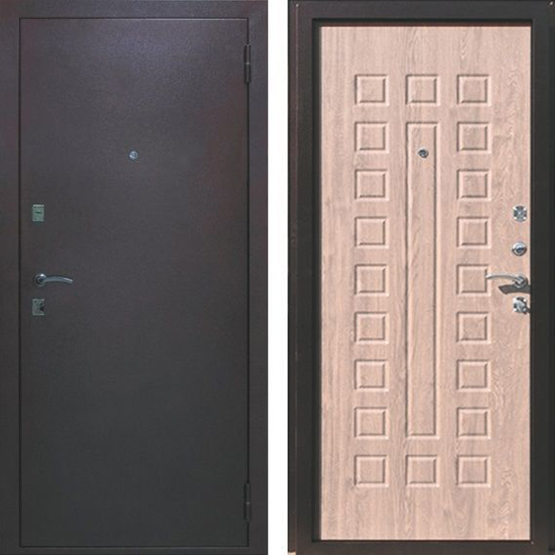 Входная дверь металлическая ЭКСТРА (Д7) ПРАВАЯ: ДУБ БЕЛЕНЫЙ, покрытие антик медный