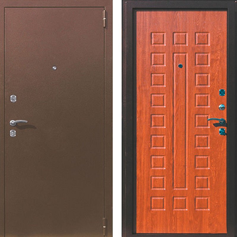 Входная дверь металлическая ЭКСТРА (Д7) ПРАВАЯ: ДУБ РУСТИКАЛЬНЫЙ, покрытие антик медный